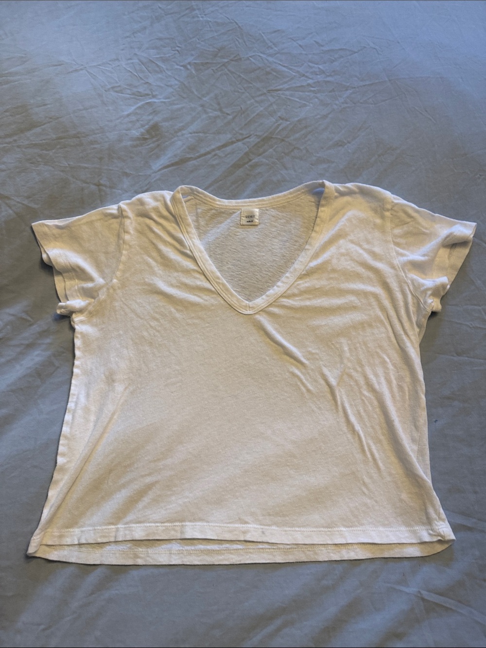 LESET Cream V-Neck Short Sleeve Tee